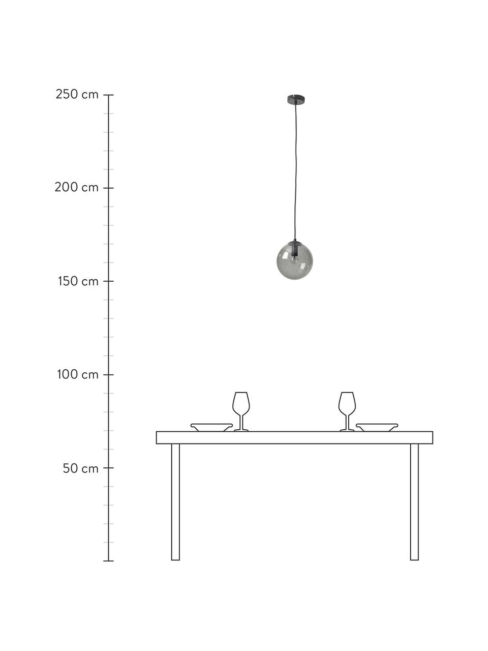 Guľatá závesná lampa zo skla Beth, Sivá, čierna, Ø 30 cm