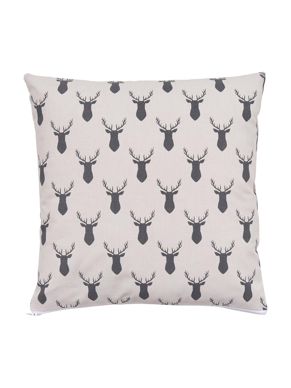 Funda de cojín doble cara Deer, 100% algodón, Blanco crema, gris antracita, An 45 x L 45 cm