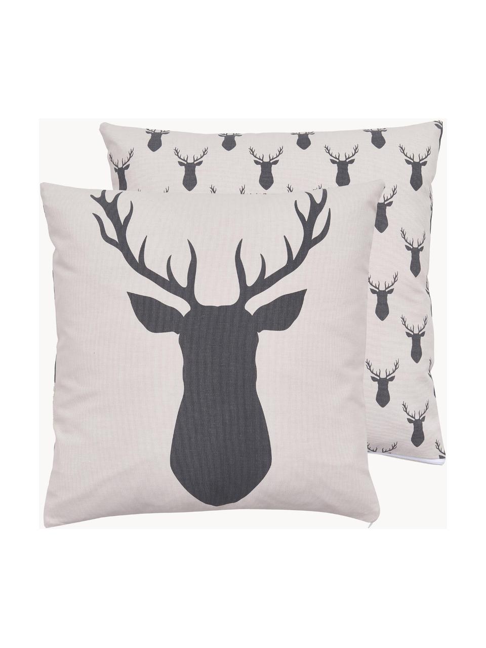 Funda de cojín doble cara Deer, 100% algodón, Blanco crema, gris antracita, An 45 x L 45 cm