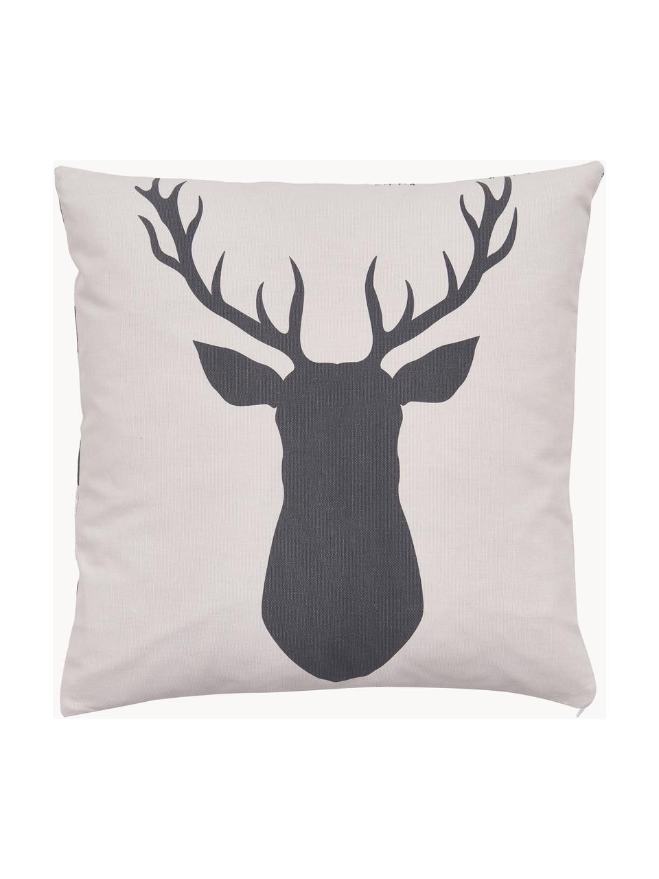 Copricuscino reversibile Deer, 100% cotone, Bianco crema, antracite, Larg. 45 x Lung. 45 cm