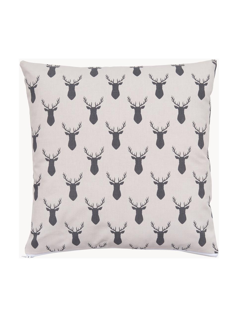 Dubbelzijdige kussenhoes Deer, 100% katoen, Crèmewit, antraciet, B 45 x L 45 cm