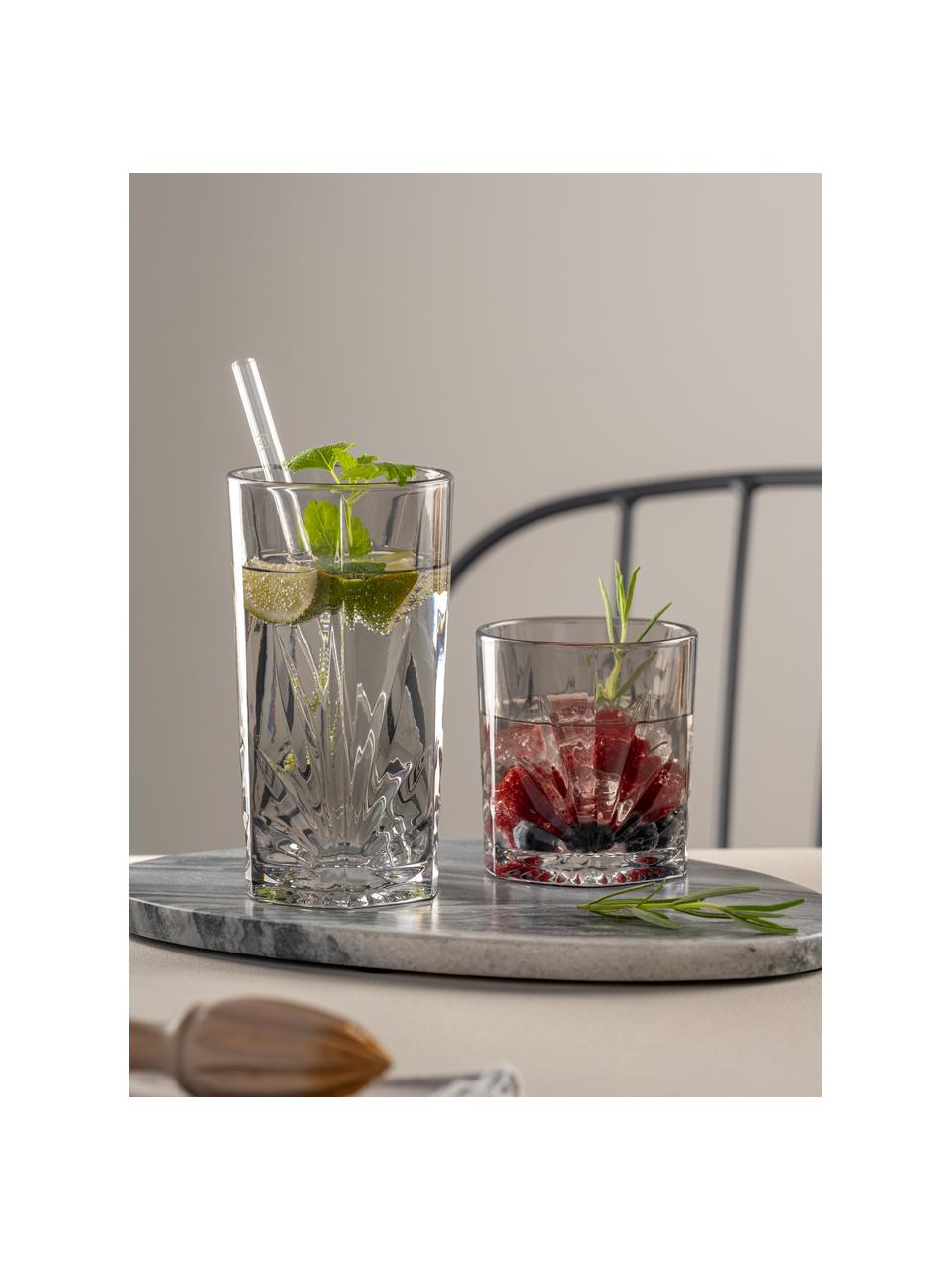 Longdrinkgläser Capri mit Relief, 4 Stück, Glas, Grau, Ø 8 x H 15 cm, 390 ml