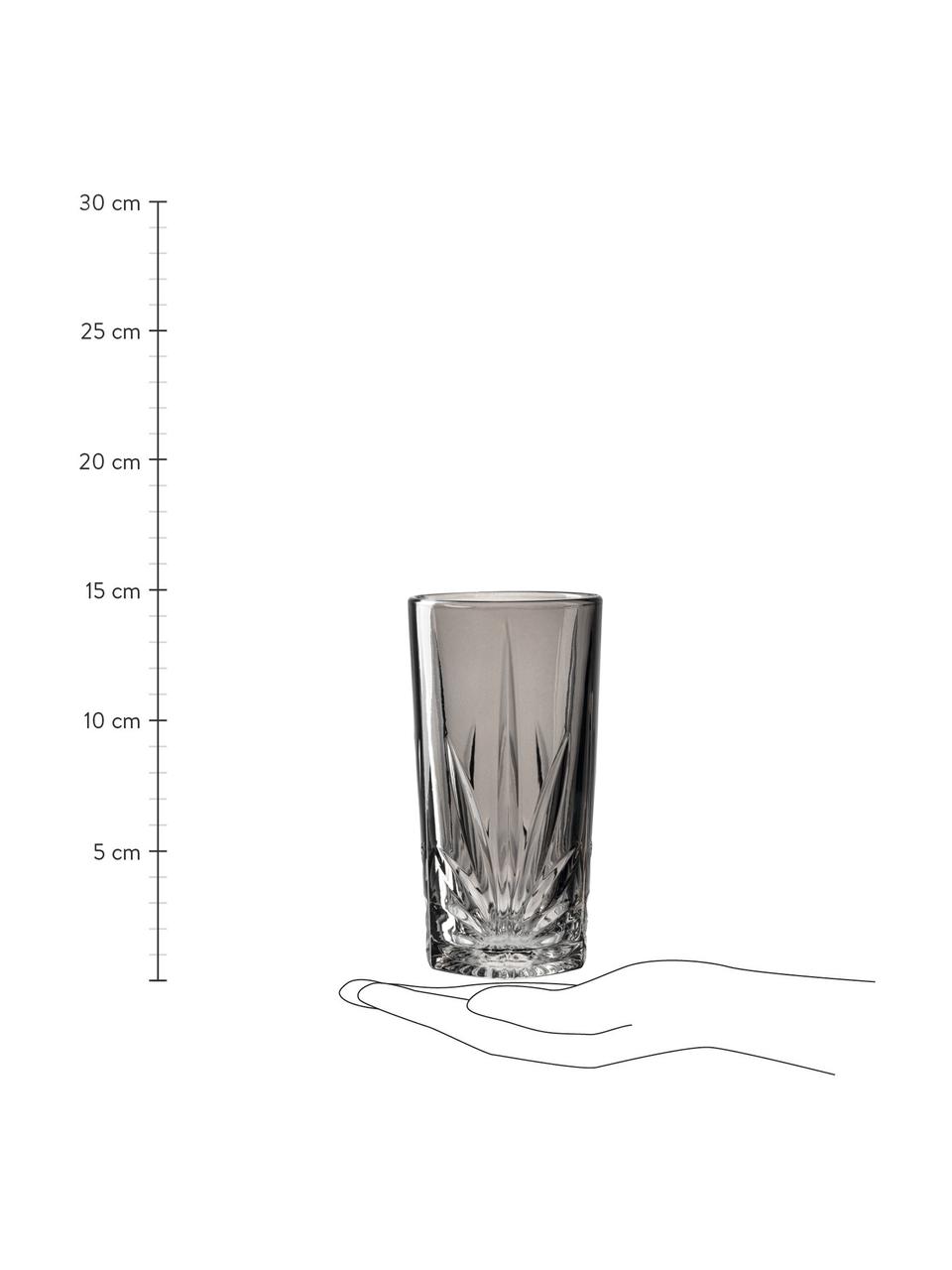 Longdrinkglazen Capri met reliëf, 4 stuks, Glas, Grijs, Ø 8 x H 15 cm, 390 ml