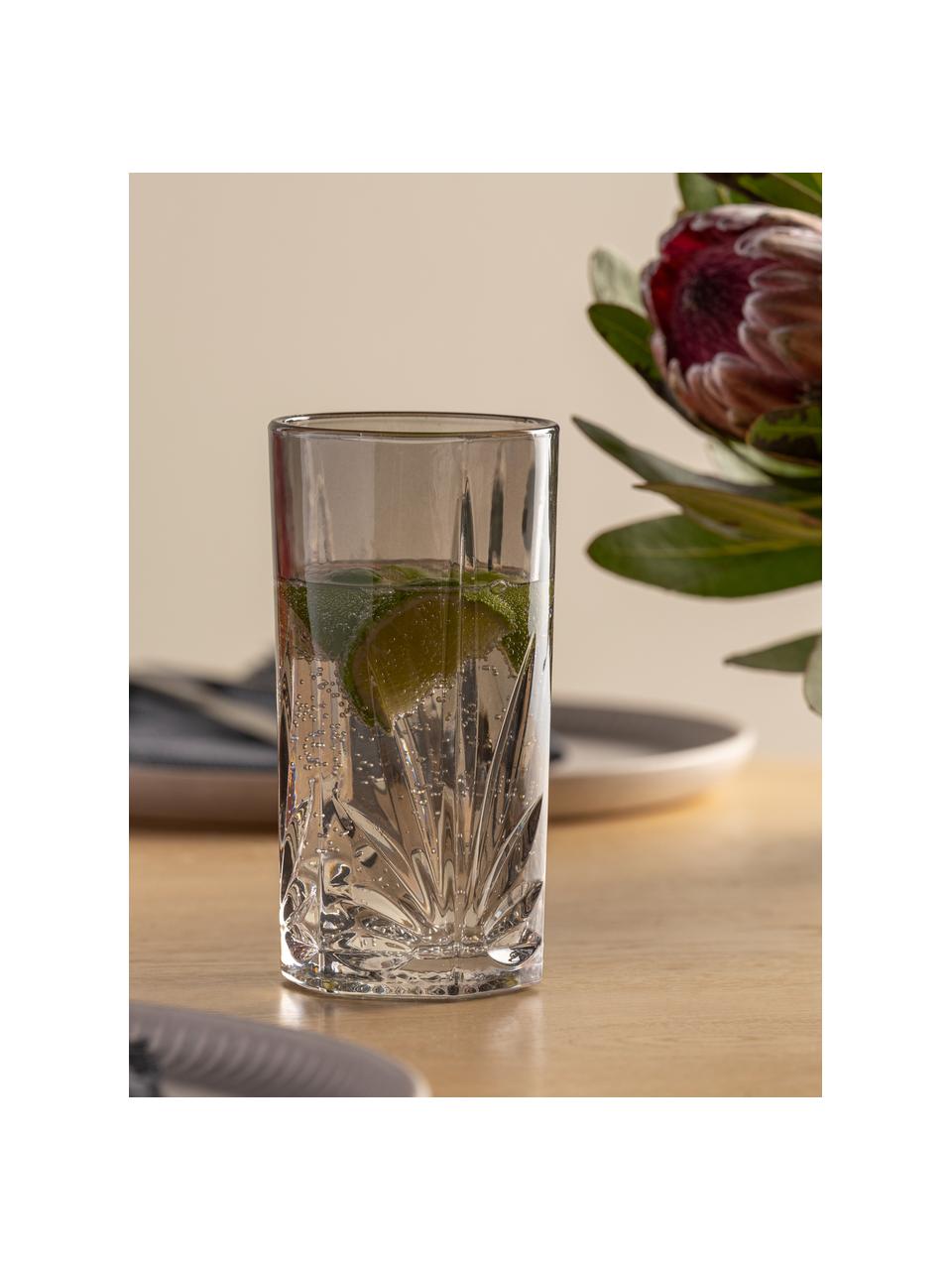 Bicchiere long drink con rilievo Capri 4 pz, Vetro, Grigio, Ø 8 x Alt. 15 cm, 390 ml