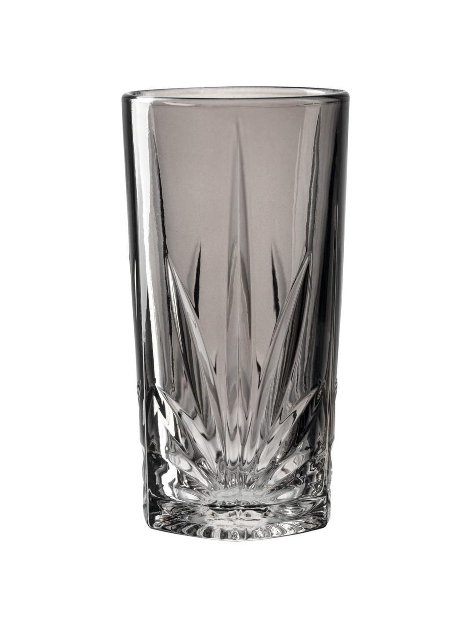 Vasos highball con relive Capri, 4 uds., Vidrio, Gris, Ø 8 x Al 15 cm, 390 ml