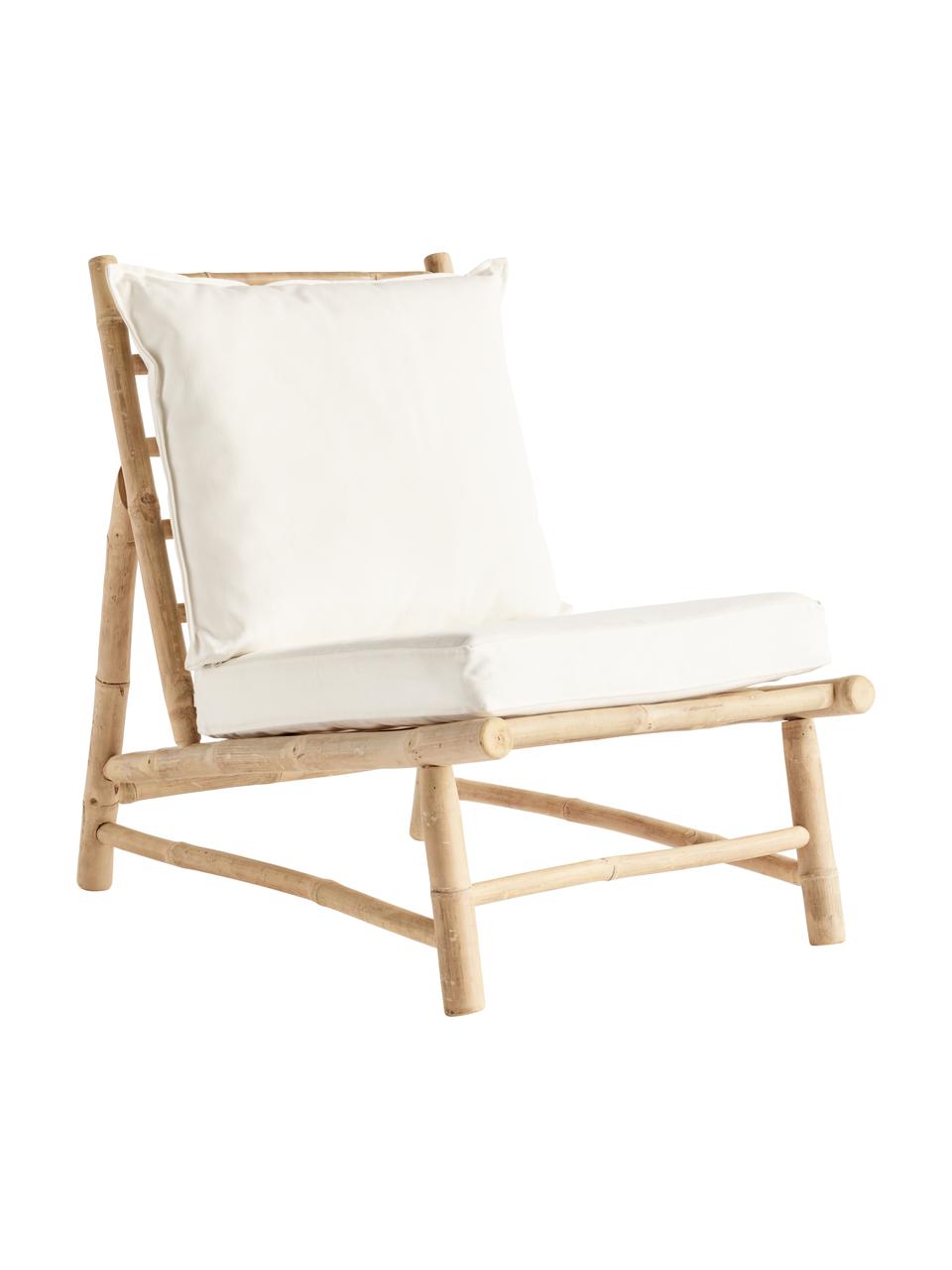 Fauteuil lounge bambou avec matelas rembourré Bamslow, Blanc, brun, larg. 55 x prof. 87 cm