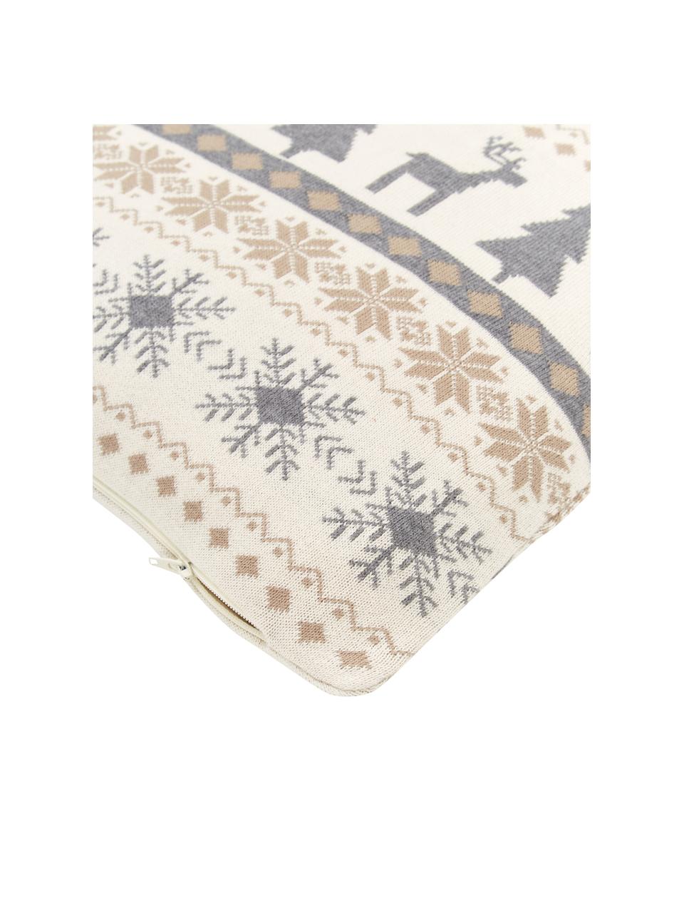 Strick-Kissenhülle David mit winterlichem Muster, 100% Baumwolle, Creme, Grau, Beige, B 40 x L 40 cm