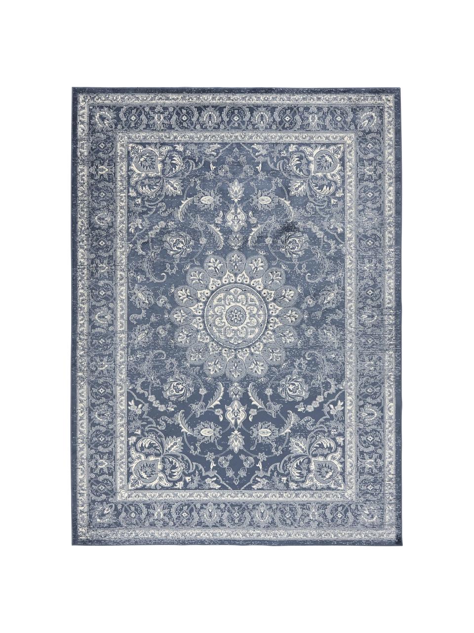 Alfombra Tortona, estilo vintage, 70% viscosa, 30% algodón, Azul, crema, An 140 x L 200 cm (Tamaño S)