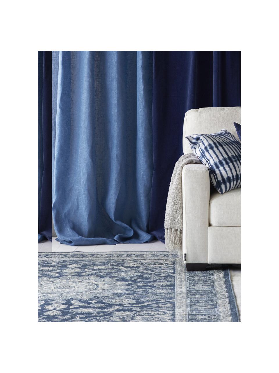 Tapis bleu vintage en viscose Tortona, Bleu, couleur crème