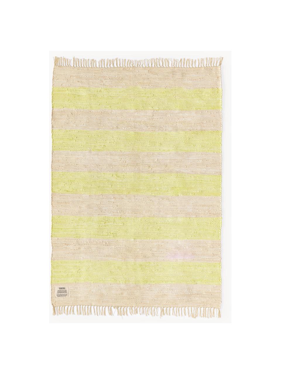 Handgewebter Baumwollteppich Chindi mit Fransen, 100 % Baumwolle, Hellgelb, Hellbeige, B 60 x L 90 cm (Größe XXS)