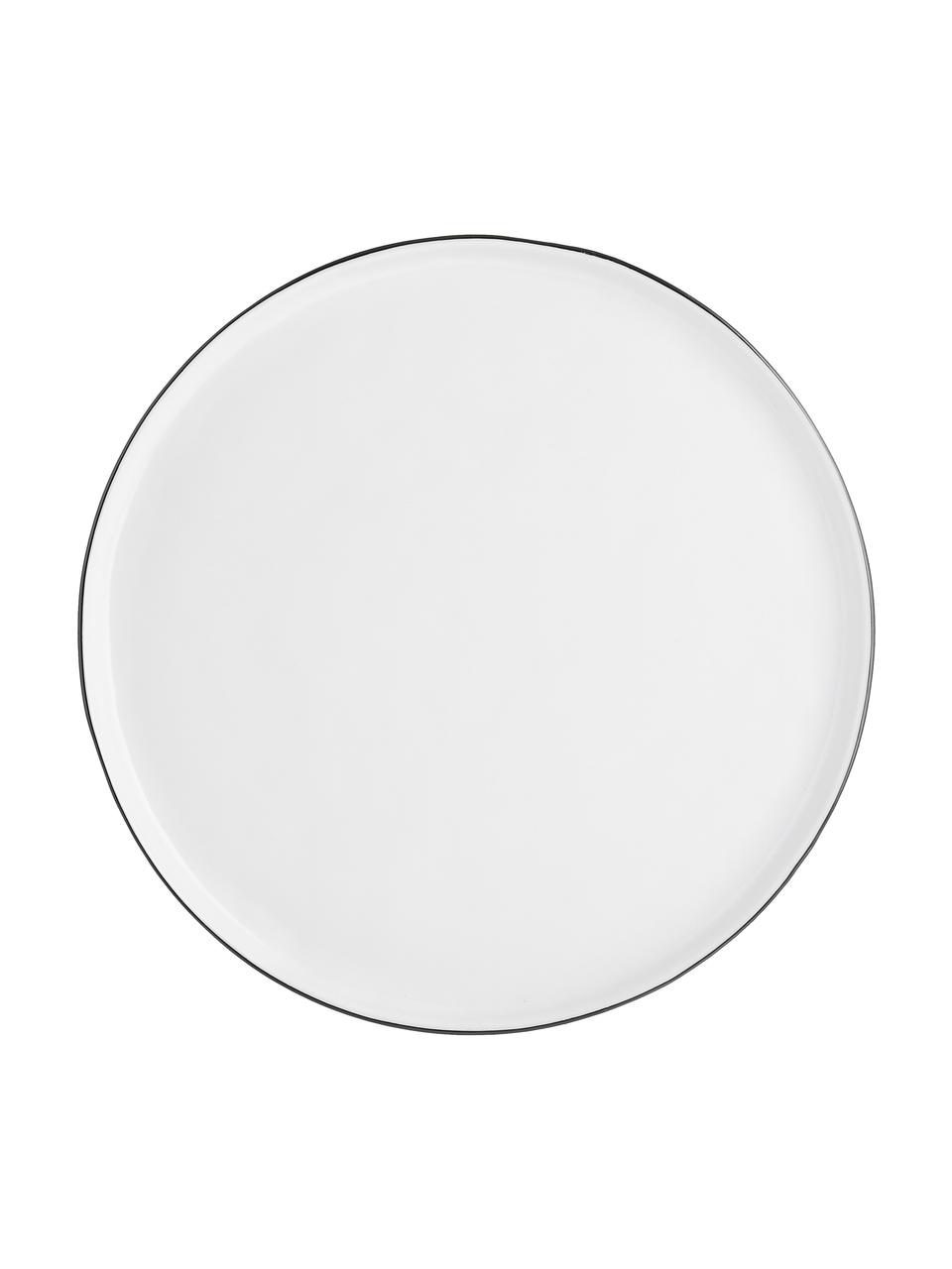 Ručně vyrobené porcelánové talíře Salt, 4 ks, Porcelán, Tlumeně bílá, s černým okrajem, Ø 28 cm
