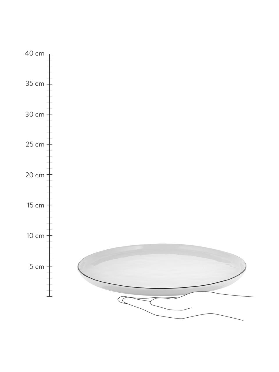 Handgemachte Speiseteller Salt aus Porzellan, 4 Stück, Porzellan, Gebrochenes Weiß mit schwarzem Rand, Ø 28 cm