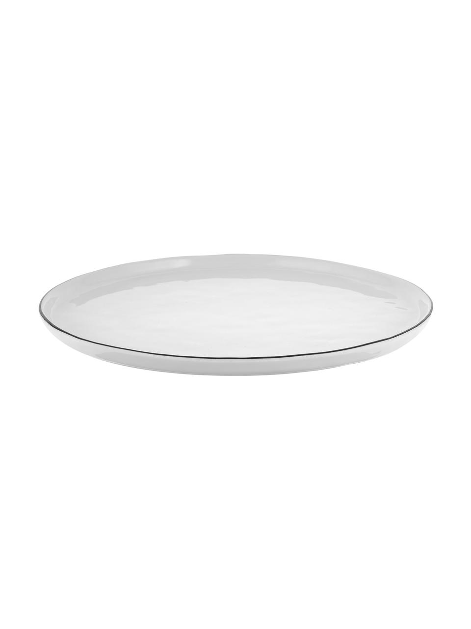 Ręcznie wykonany talerz duży Salt, 4 szt., Porcelana, Złamana biel z czarną krawędzią, Ø 28 cm