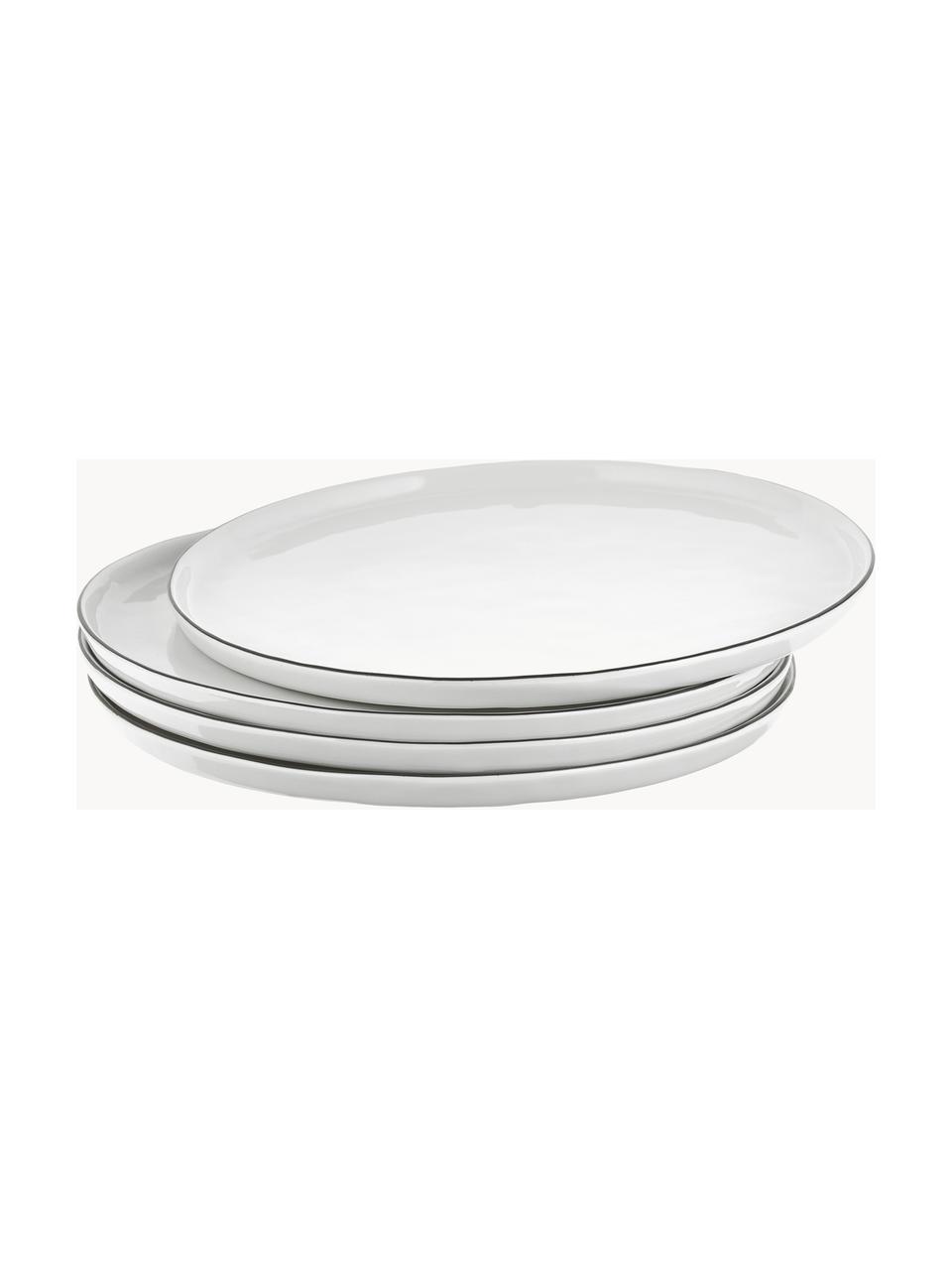 Assiettes plates artisanales en porcelaine Salt, 4 pièces, Porcelaine, Blanc, Ø 28 cm