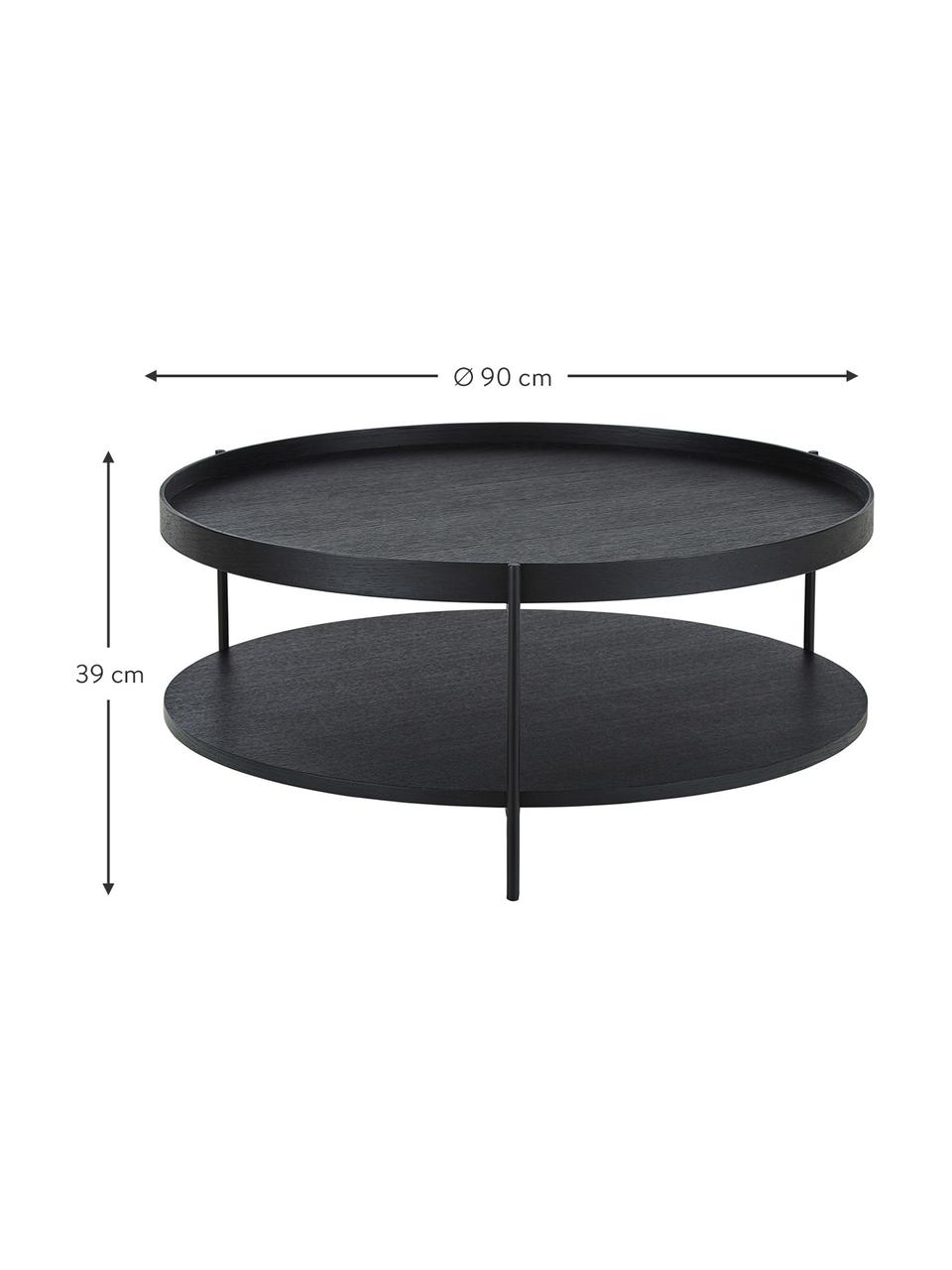 Ronde houten salontafel Renee in zwart, Frame: Gepoedercoat metaal, Essenhoutkleurig, zwart, Ø 90 x H 39 cm
