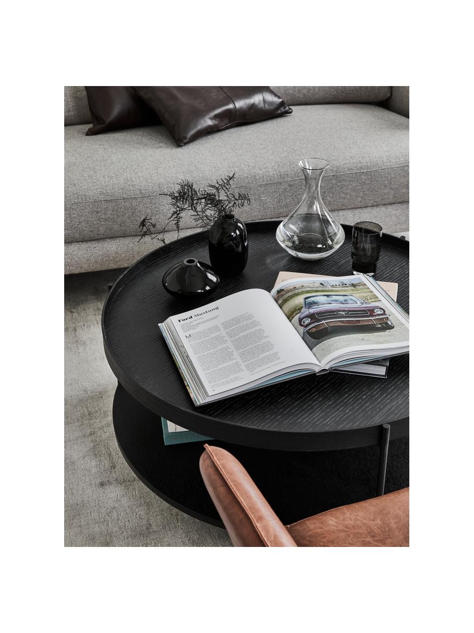 Ronde houten salontafel Renee, Frame: gepoedercoat metaal, Zwart, Ø 90 cm