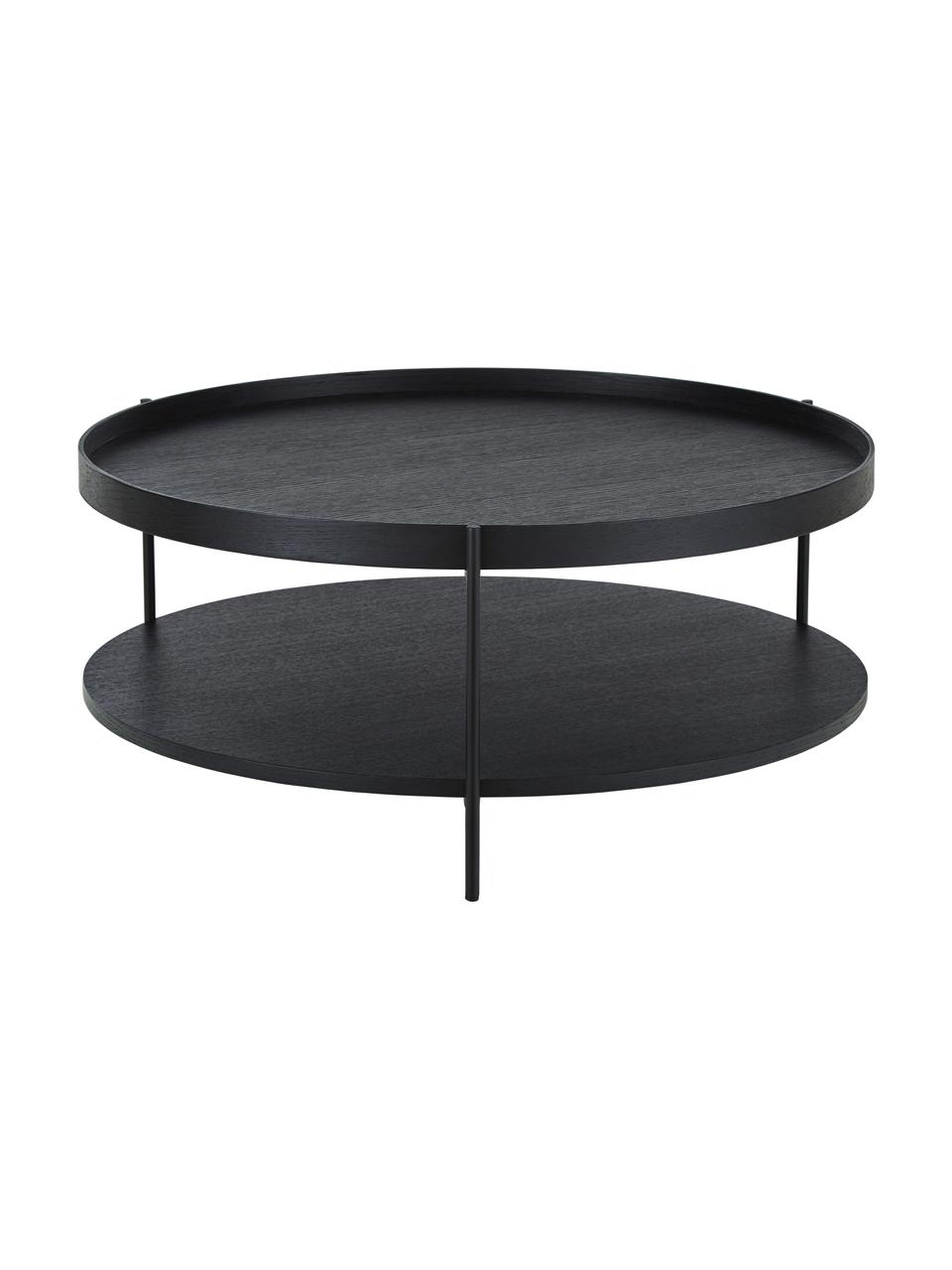 Mesa de centro redonda de madera Renee, Tablero: fibras de densidad media , Estructura: metal con pintura en polv, Negro, Ø 90 cm