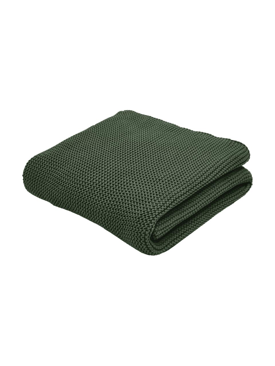 Gebreide plaid Adalyn van biokatoen in donkergroen, 100% biokatoen, GOTS-gecertificeerd, Groen, B 150 x L 200 cm