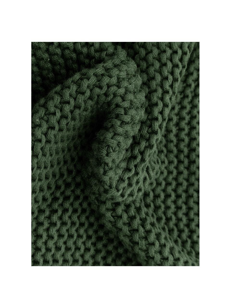 Plaid en tricot Adalyn, 100 % coton bio, certifié GOTS, Vert foncé, larg. 150 x long. 200 cm
