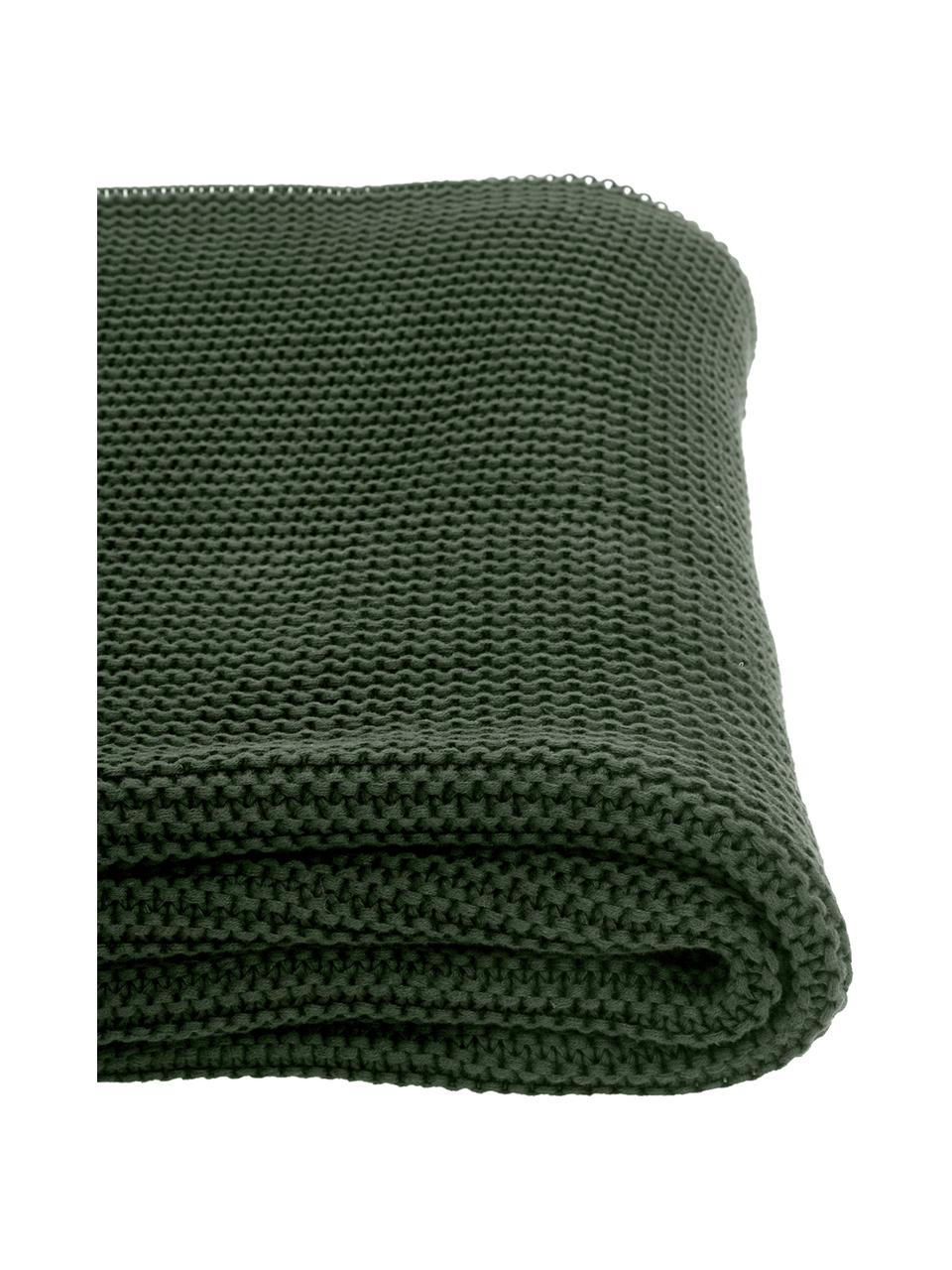 Coperta a maglia Adalyn, 100% cotone organico, certificato GOTS, Verde scuro, Larg. 150 x Lung. 200 cm
