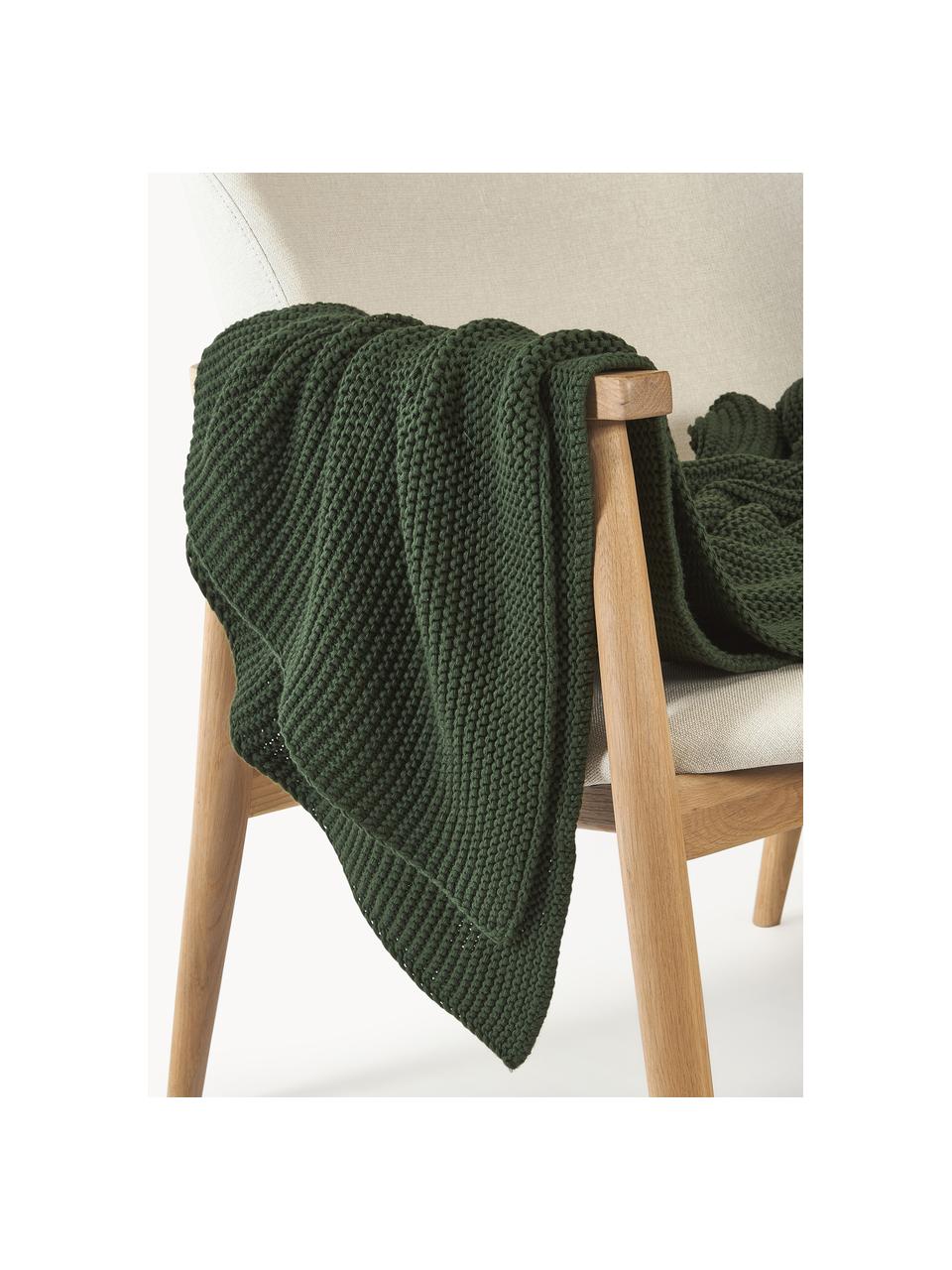 Plaid en tricot de coton bio Aladyn, 100 % coton bio, certifié GOTS, Vert foncé, larg. 150 x long. 200 cm