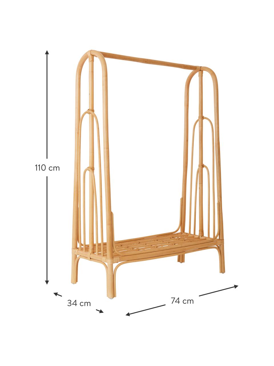 Appendiabiti per bambini in rattan Rainbow, 100 % rattan, Marrone chiaro, Larg. 74 x Alt. 110 cm