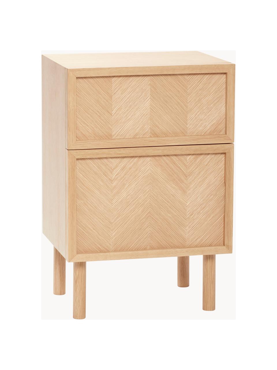 Mesilla de noche de madera de roble diseño espiga Herringbone, Madera de roble con certificado FSC, Madera de roble, An 40 x Al 60 cm