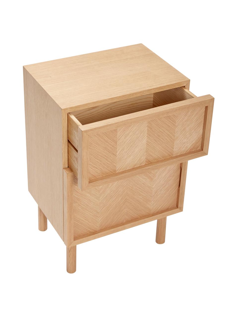 Noční stolek z dubového dřeva se vzorem rybí kosti Herringbone, Dubové dřevo, Dubové dřevo, Š 40 cm, V 60 cm