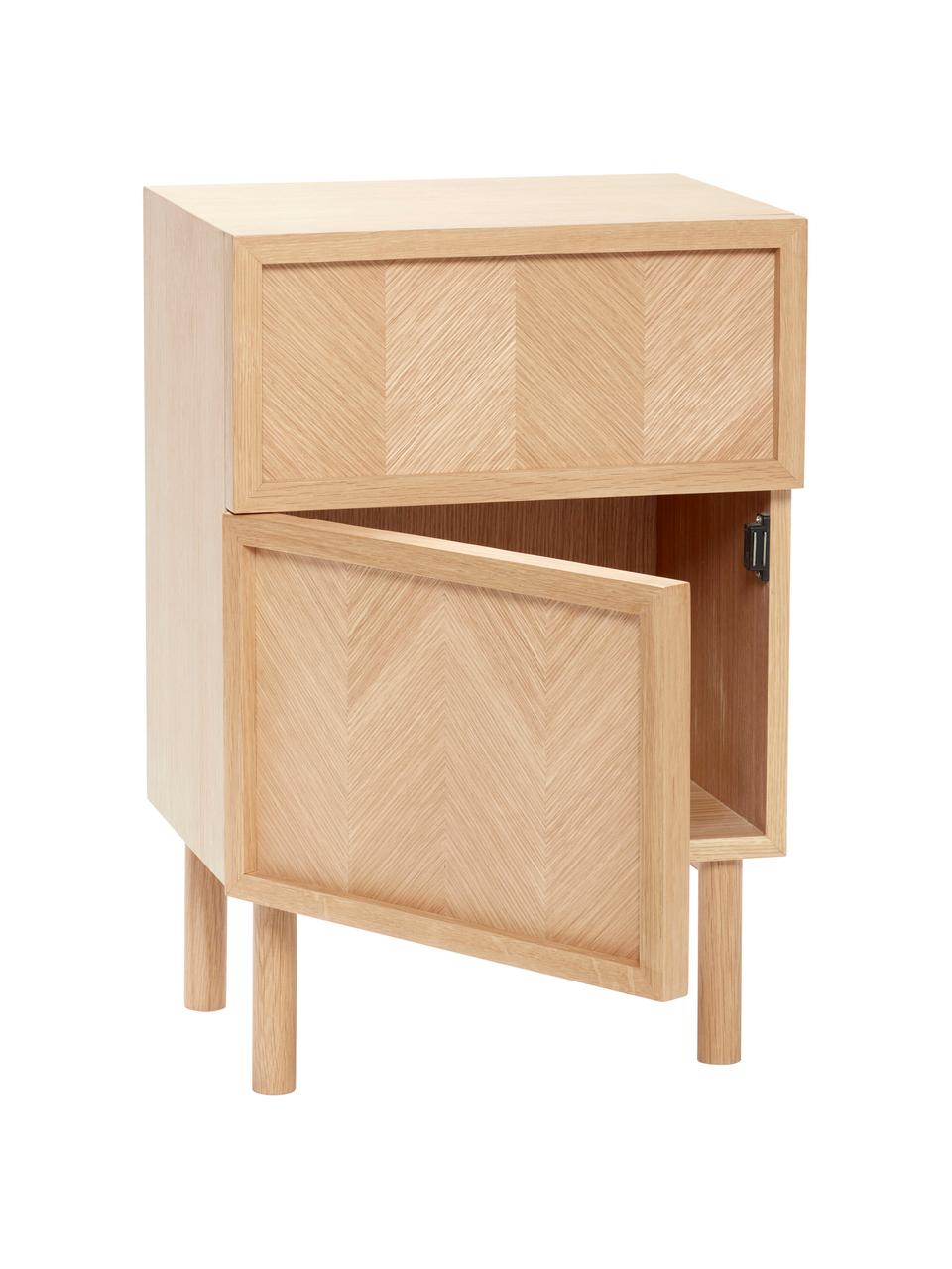 Mesilla de noche de madera de roble diseño espiga Herringbone, Madera de roble con certificado FSC, Madera de roble, An 40 x Al 60 cm