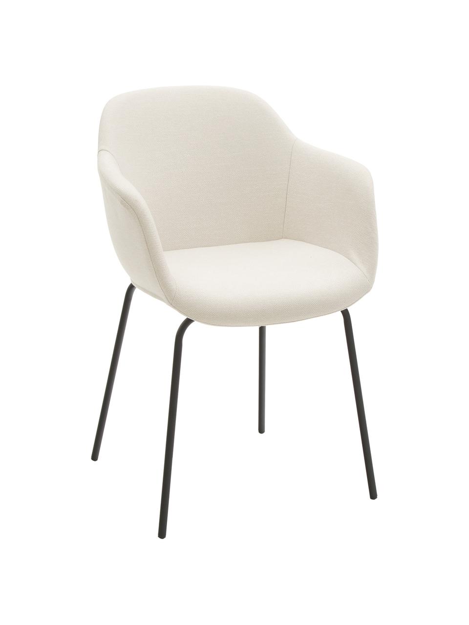 Sedia con braccioli con seduta stretta Fiji, Rivestimento: poliestere Con 40.000 cic, Gambe: metallo verniciato a polv, Tessuto bianco crema, Larg. 58 x Prof. 56 cm