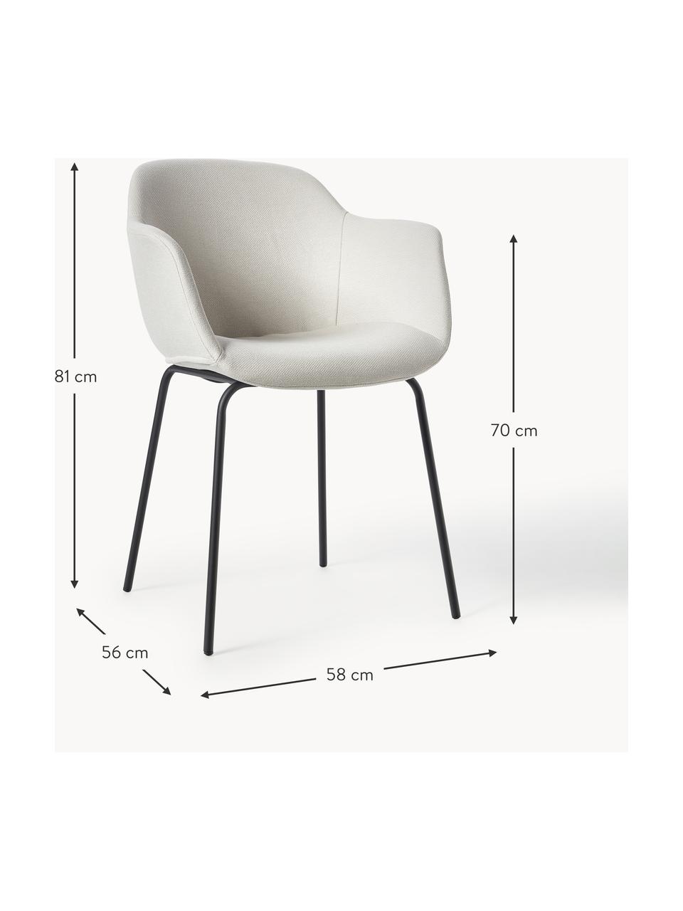 Silla con reposabrazos Fiji, Tapizado: poliéster Alta resistenci, Patas: metal con pintura en polv, Tejido blanco crema, An 58 x F 56 cm