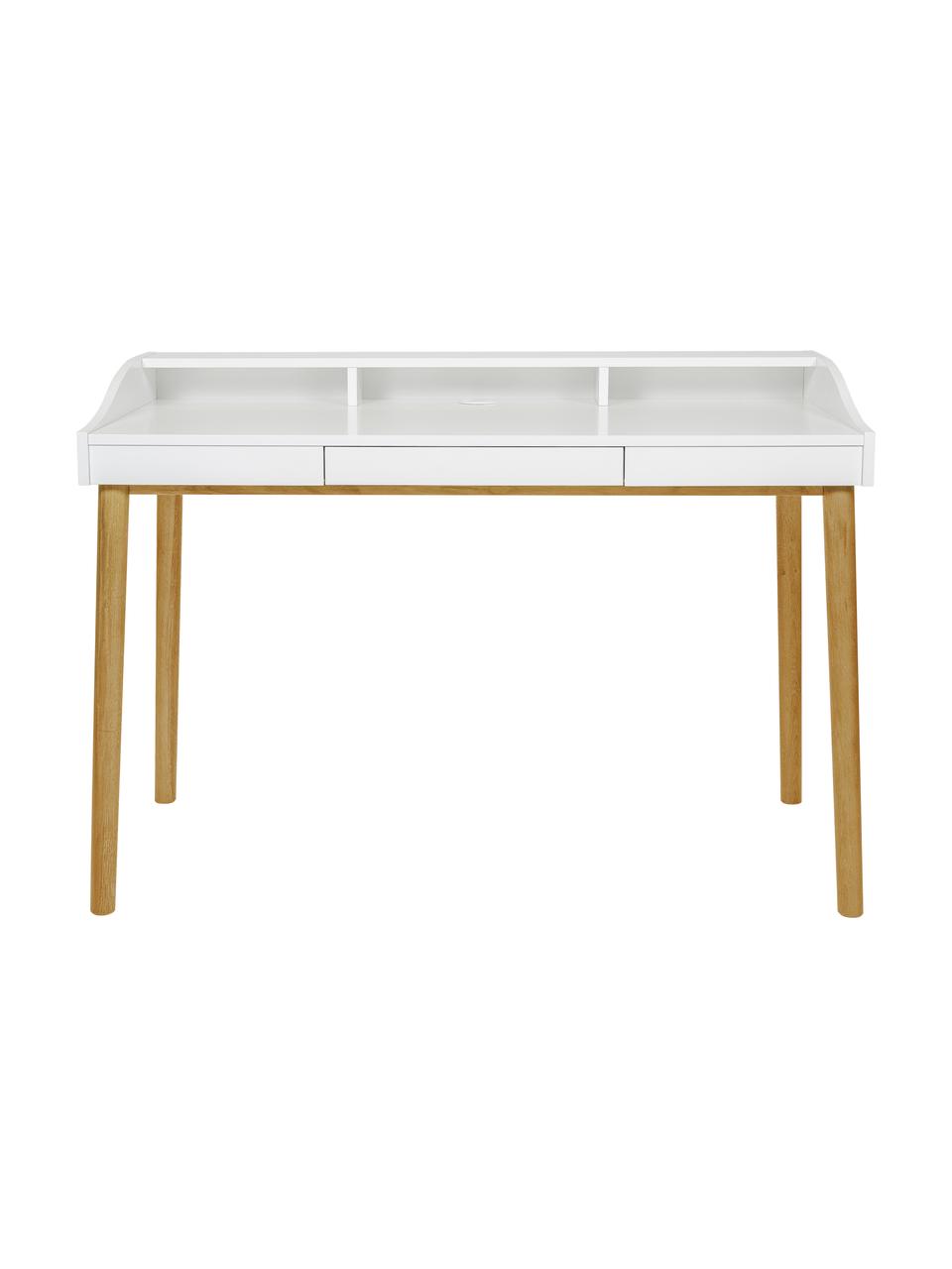 Scrivania con piccolo cassetto Lindenhof, Gambe: legno di quercia laccato,, Bianco, legno di quercia, Larg. 120 x Prof. 60 cm