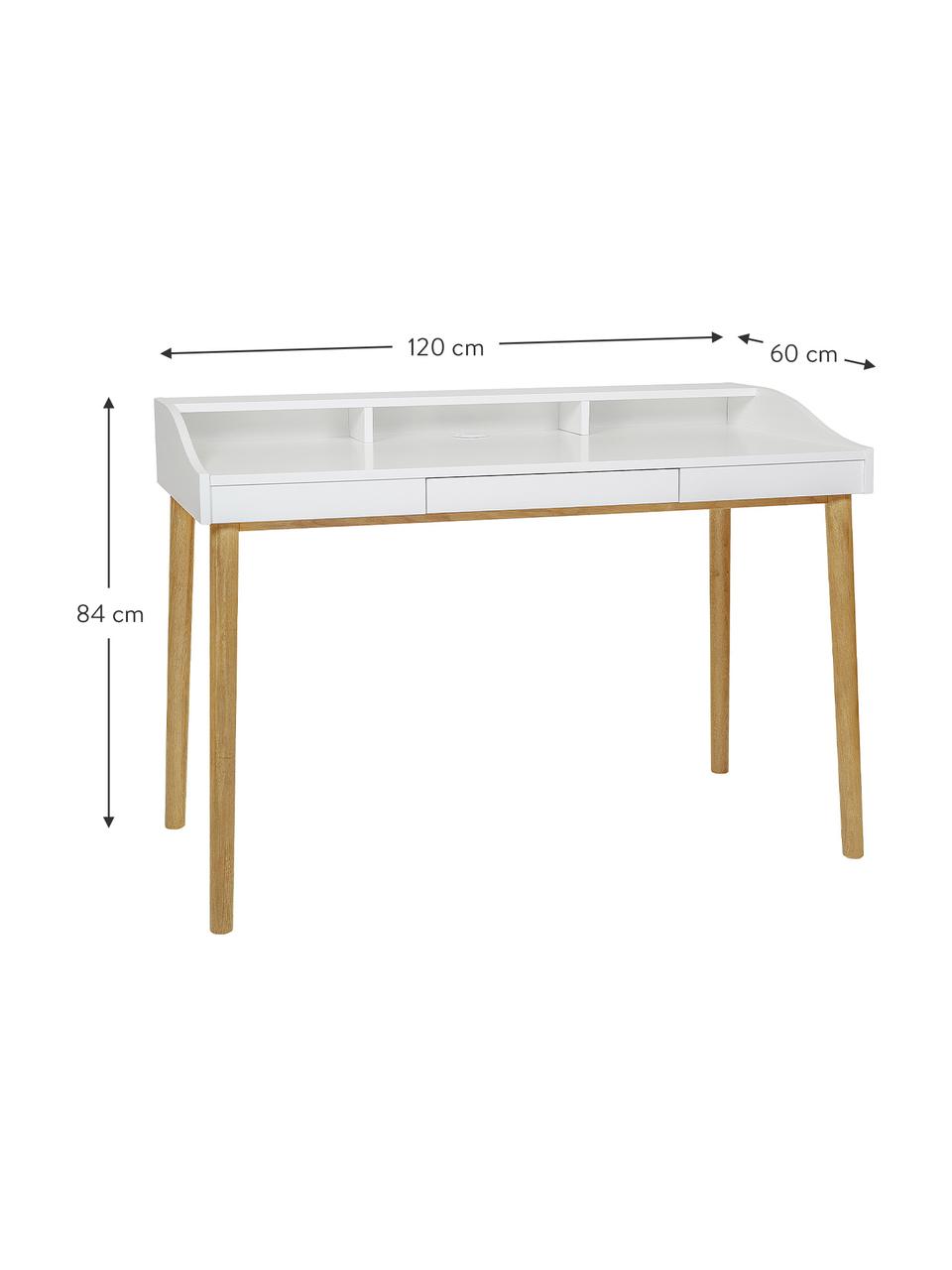 Schreibtisch Lindenhof mit kleiner Schublade, Beine: Eichenholz, lackiert, FSC, Weiß, Eichenholz, B 120 x T 60 cm