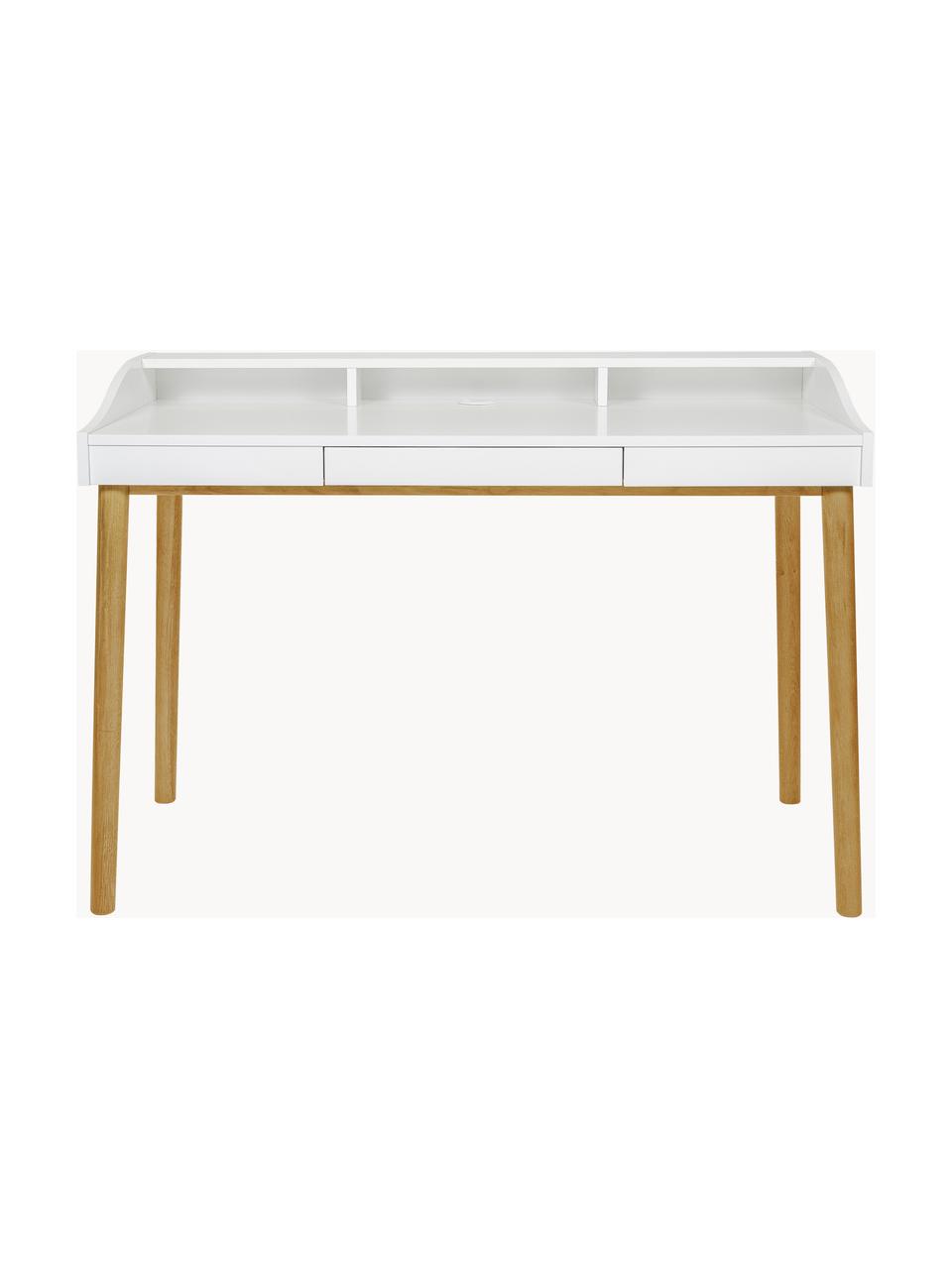 Bureau Lindenhof met kleine lade, Poten: gelakt eikenhout Dit prod, Wit, eikenhoutkleurig, B 120 x D 60 cm