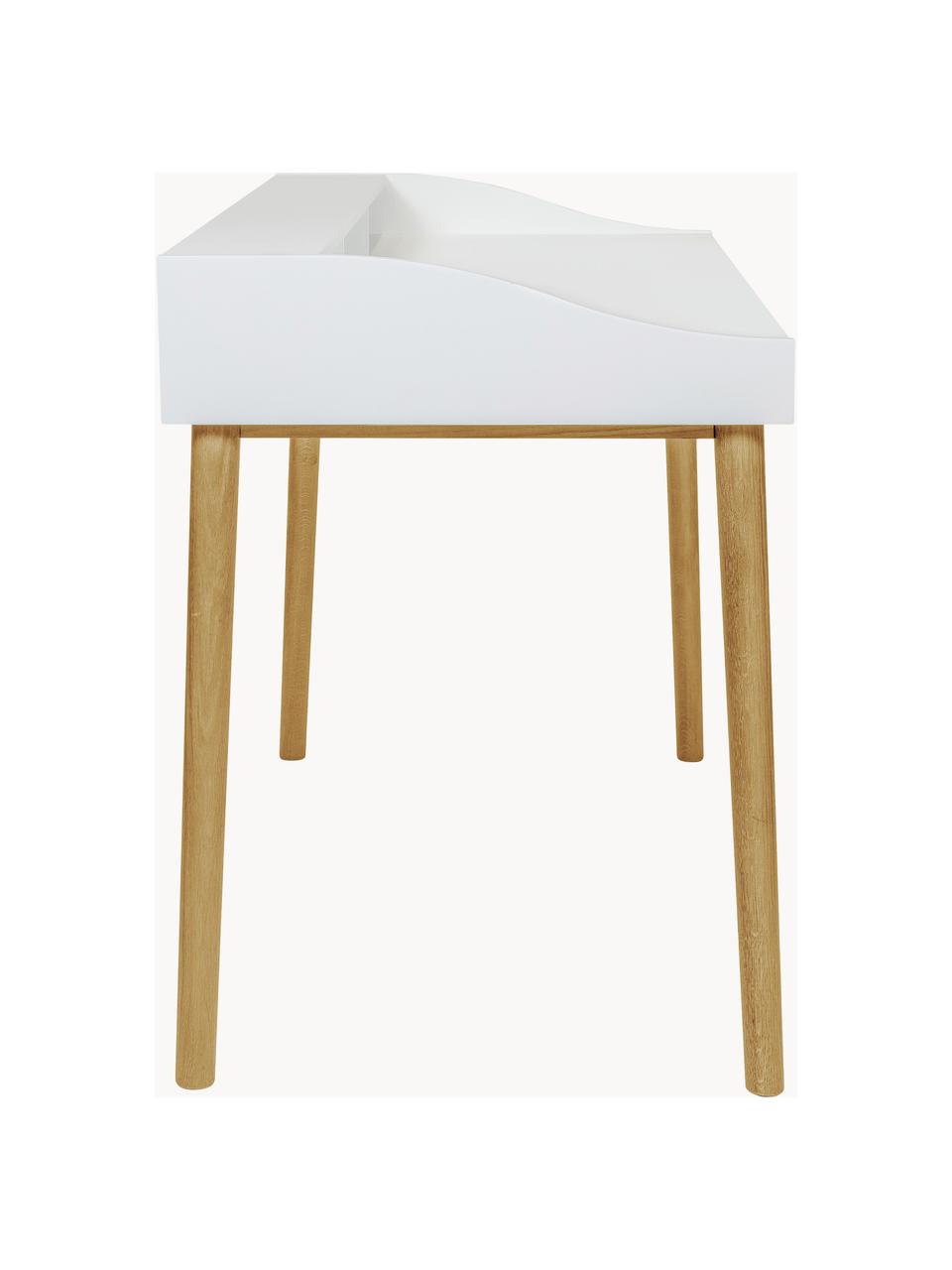 Schreibtisch Lindenhof mit kleiner Schublade, Beine: Eichenholz, lackiert Dies, Weiß, Eichenholz, B 120 x T 60 cm