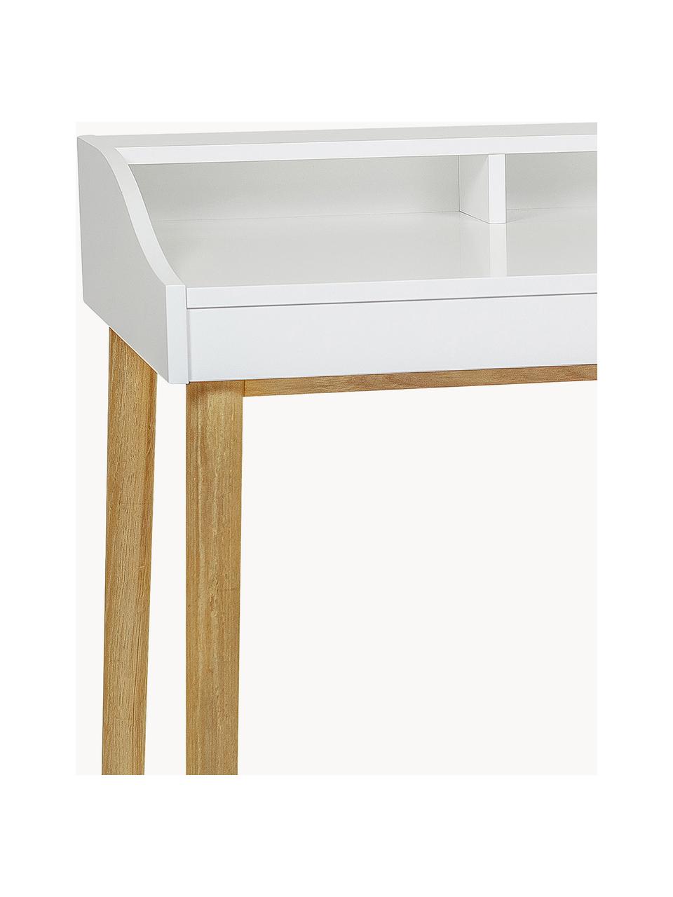 Bureau Lindenhof met kleine lade, Poten: gelakt eikenhout Dit prod, Wit, eikenhoutkleurig, B 120 x D 60 cm