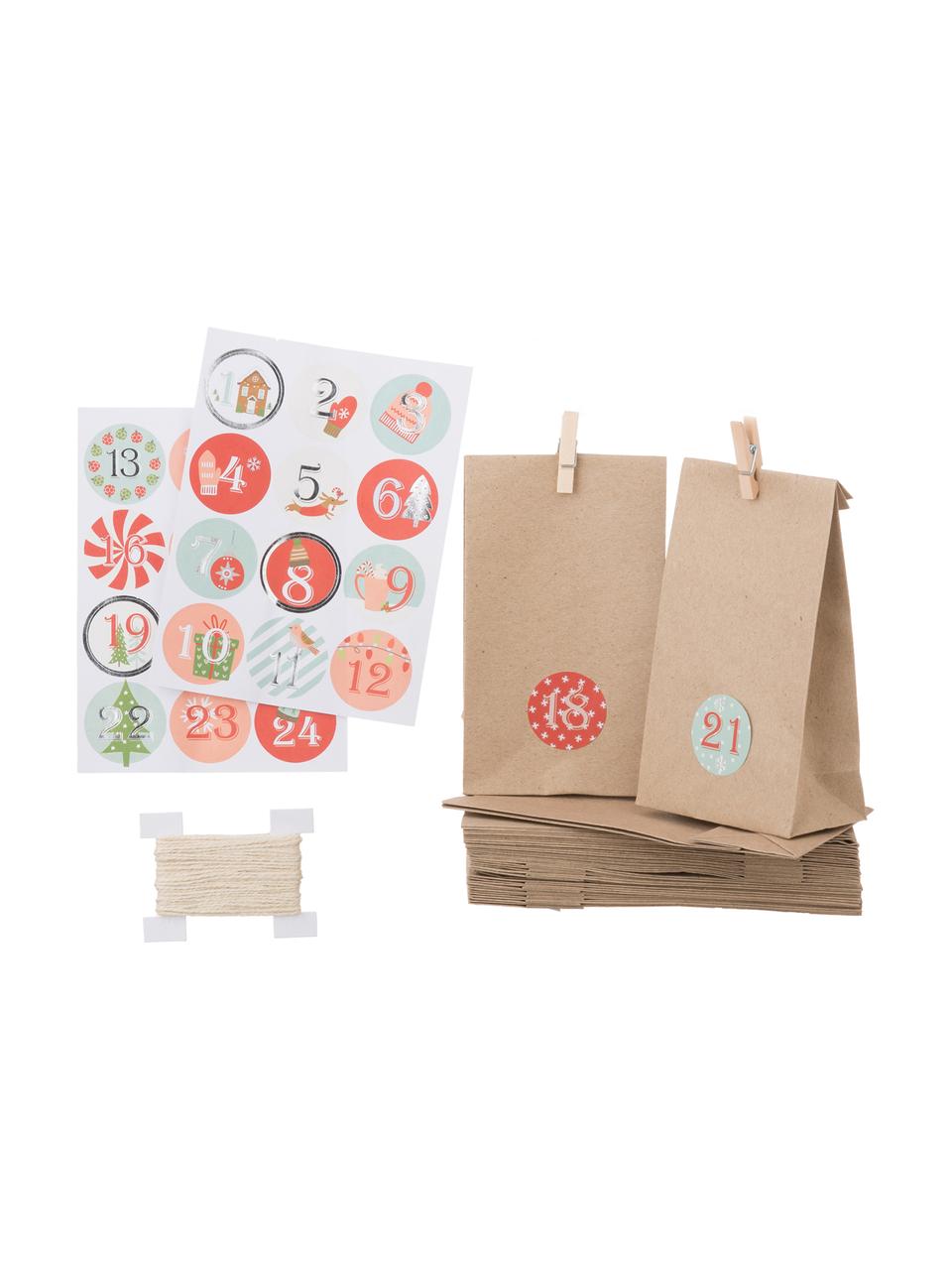 Adventskalenderset Alvor, 73-delig, Papier, Roodtinten, Set met verschillende formaten