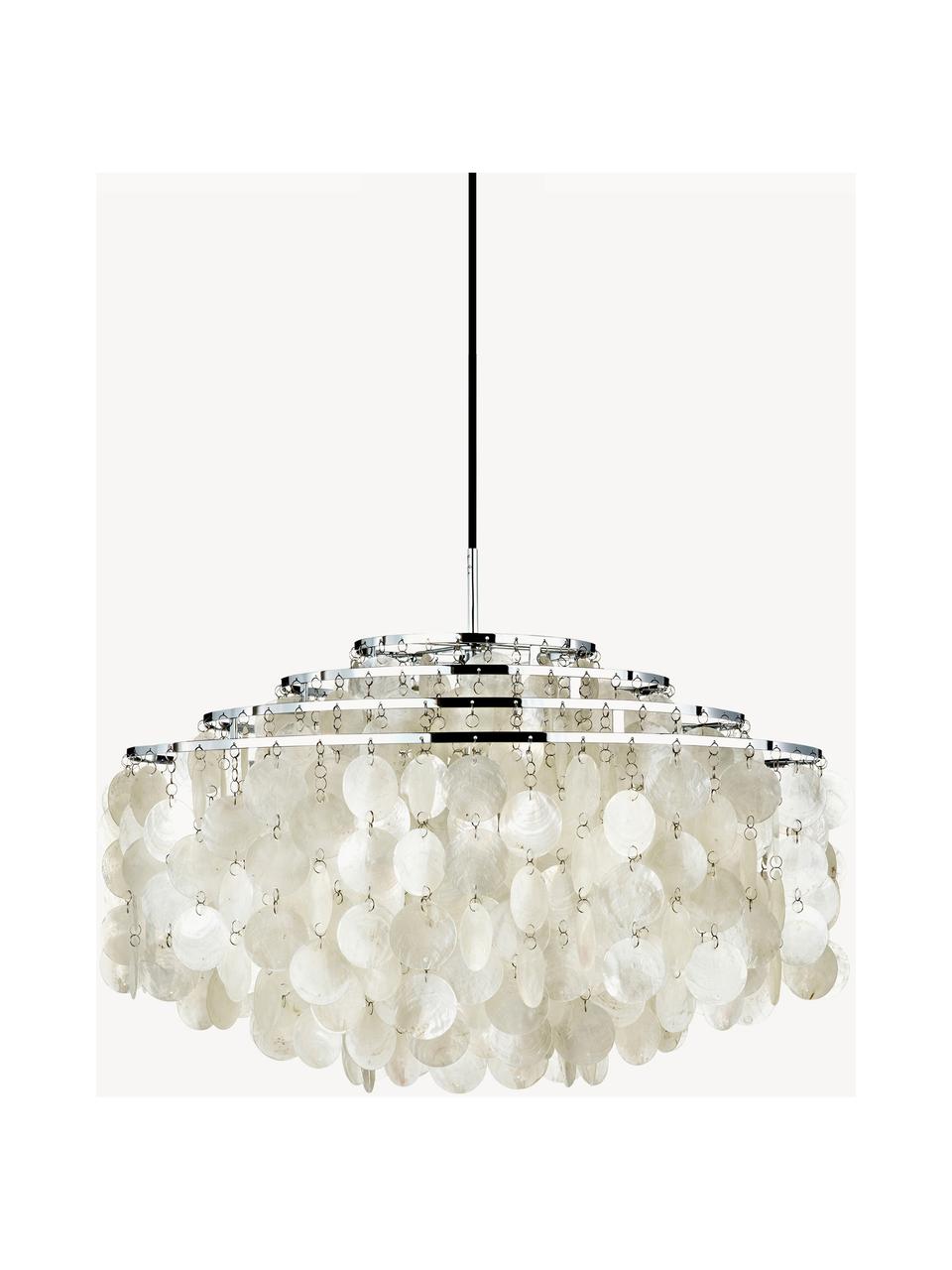 Lámpara de techo de diseño Fun, Cable: cubierto en tela, Plateado, blanco Off White, Ø 57 x Al 38 cm