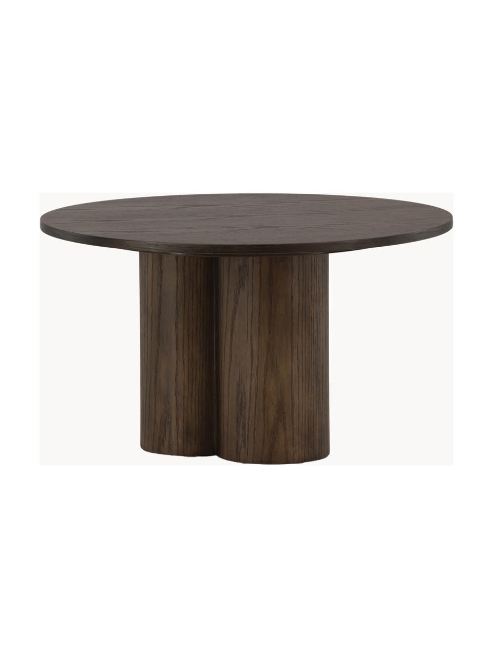 Mesa de centro redonda de madera Olivia, Tablero de fibras de densidad media (MDF) con chapado en madera de roble, Madera barnizada oscura, Ø 80 cm