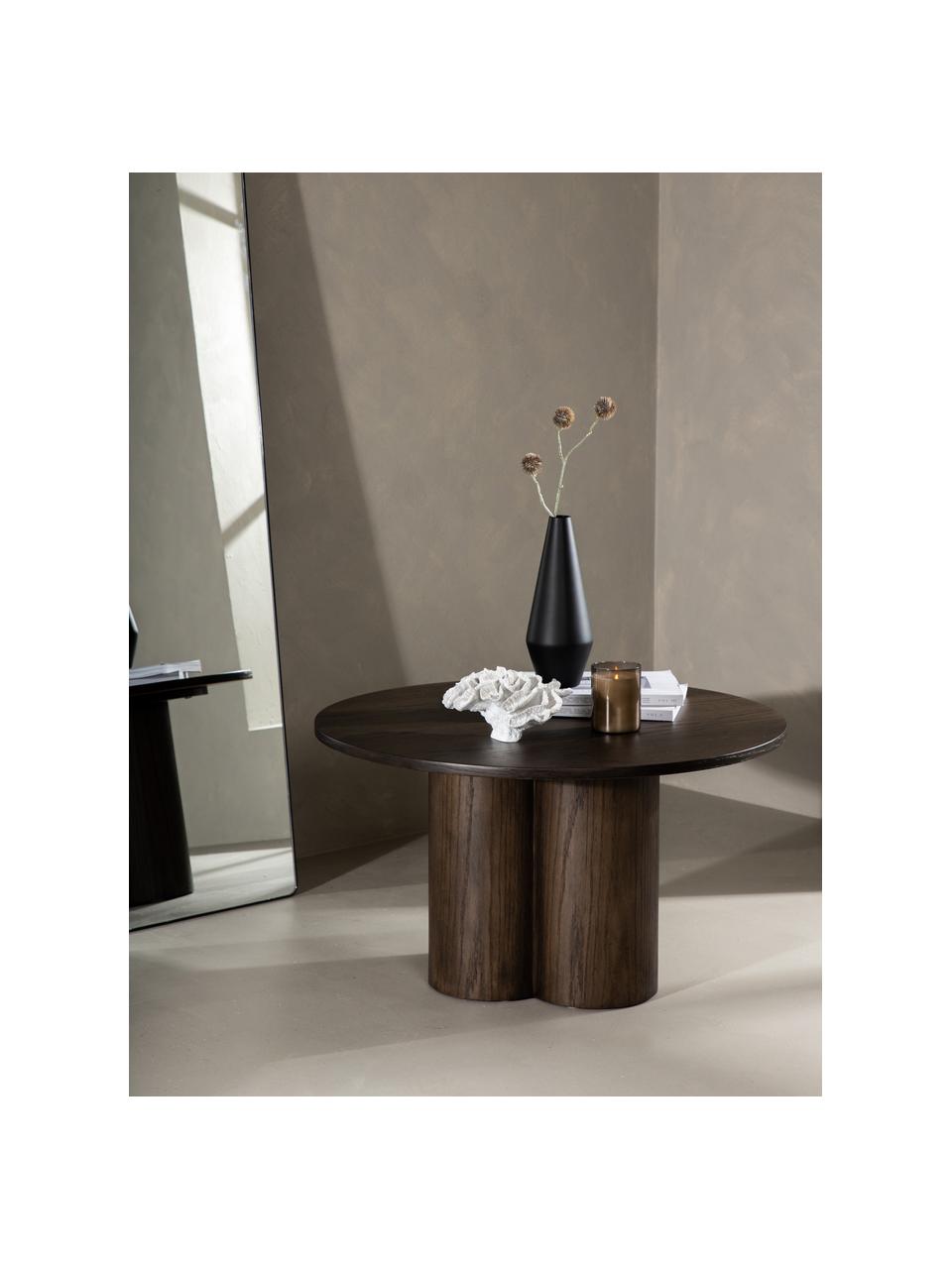 Rond houten salontafel Olivia, MDF met eikenhoutfineer, Hout, donker gelakt, Ø 80 cm