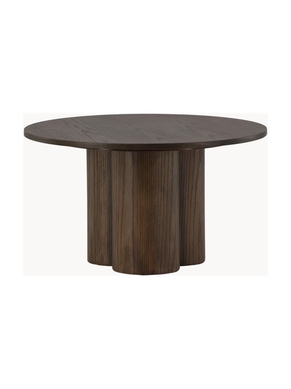 Mesa de centro redonda de madera Olivia, Tablero de fibras de densidad media (MDF) con chapado en madera de roble, Madera barnizada oscura, Ø 80 cm