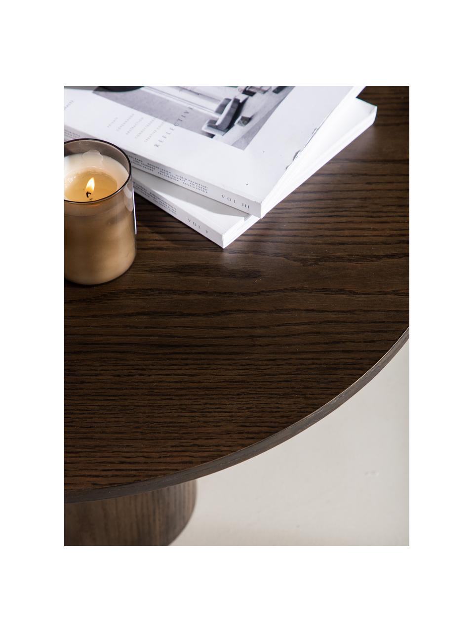 Okrúhly drevený konferenčný stolík Olivia, Drevovláknitá doska strednej hustoty (MDF) s dyhou z dubového dreva, Drevo, tmavý lak, Ø 80 cm