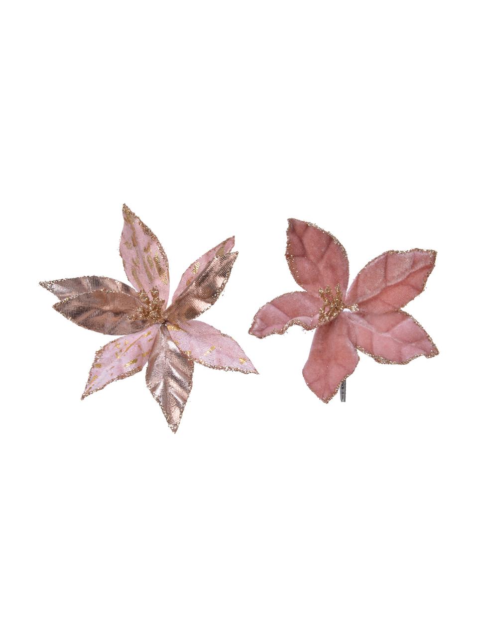 Kerstboomhangersset Blossom, 2-delig, Kunststof (PES), Rozetinten, goudkleurig, Ø 11 cm
