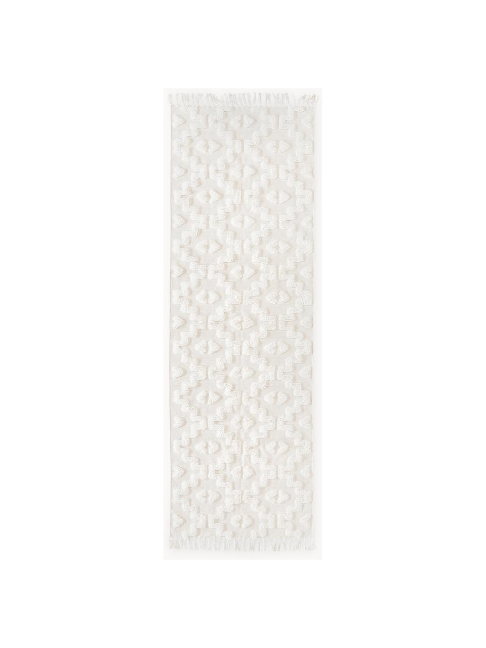 Handgewebter Baumwollläufer Idris mit erhabener Hoch-Tief-Struktur, 100% Baumwolle, Cremeweiß, B 80 x L 200 cm
