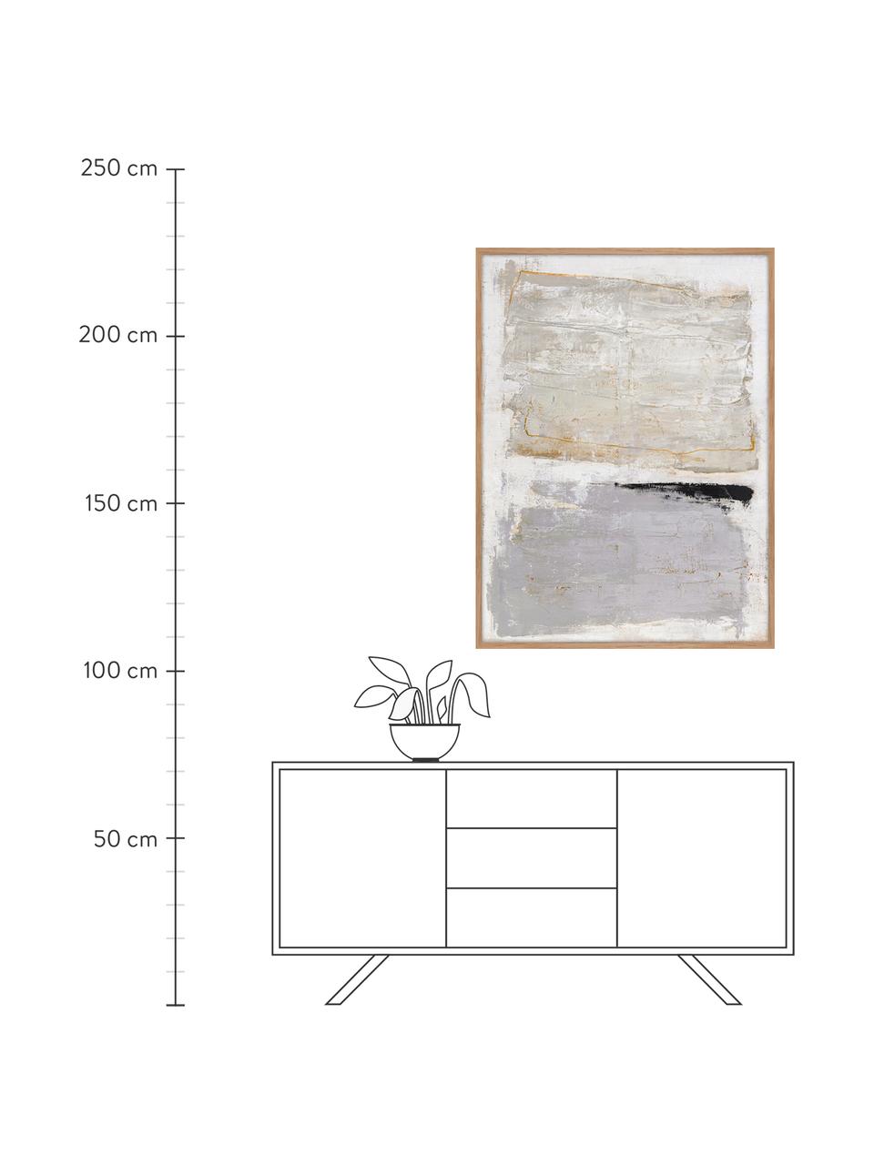 Handgemaltes Leinwandbild Scenario mit Holzrahmen, Rahmen: Eichenholz, Beige, Grau, B 92 x H 120 cm
