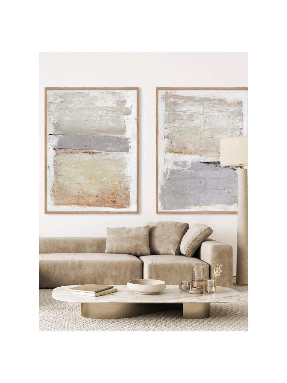 Handbeschilderde canvasdoek Scenario met houten frame, Lijst: eikenhout, Design 2, B 92 x H 120 cm
