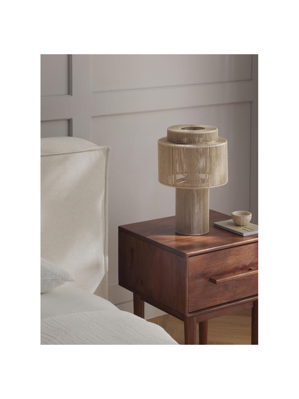 Stolová lampa z ľanových vlákien Lace, Prírodné vlákno, Béžová, Ø 25 x V 38 cm