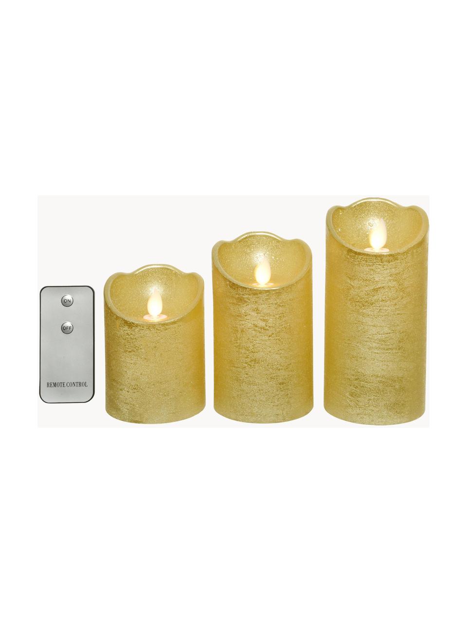 Set de velas LED Beno, 3 uds, a pilas, Cera, Dorado, Set de diferentes tamaños