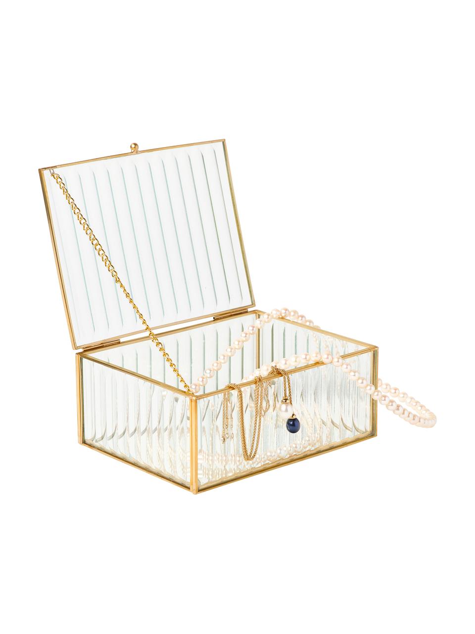 Pudełko do przechowywania ze szkła Laurena, Stelaż: metal powlekany, Transparentny, odcienie mosiądzu, S 16 x W 7 cm