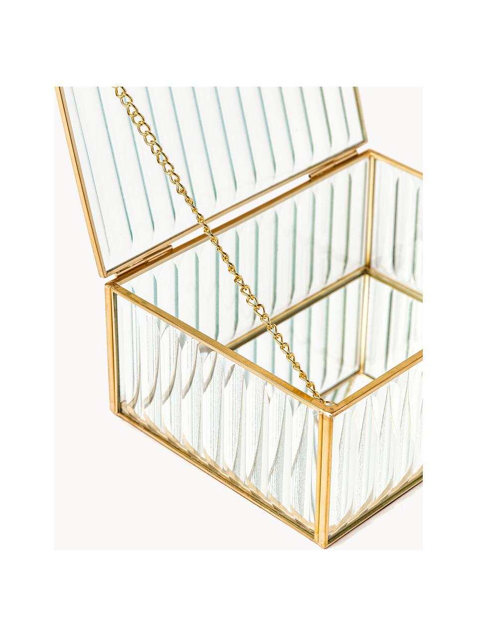 Aufbewahrungsbox Laurena mit Rillenrelief aus Glas, Rahmen: Metall, beschichtet, Transparent, Goldfarben, B 15.5 x H 6.5 cm